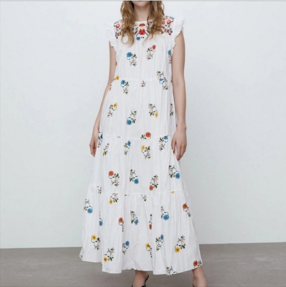 Zara embroidered floral cottagecore dress